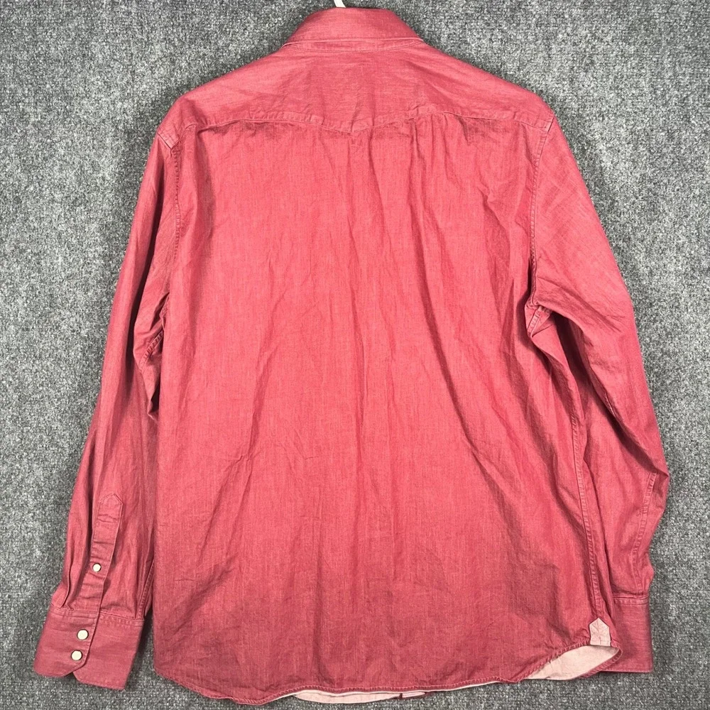 Banana Republic Western Shirt Mens L Red Pearl Snap Cotton Long Sleeve 16-16.5